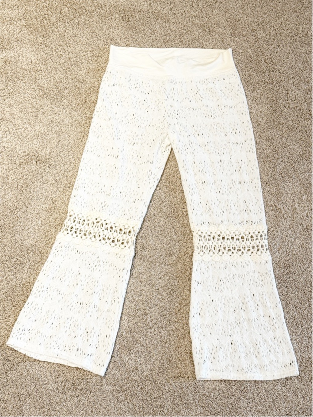 Solitaire Swim White Cotton & Crochet Pants Sz Large